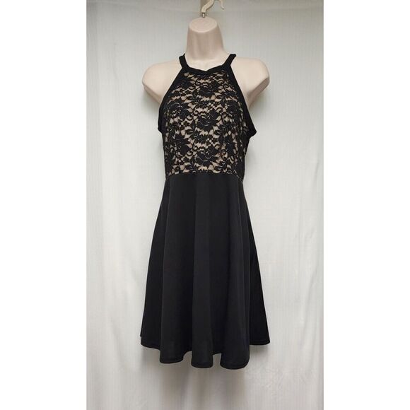 SHEIN Women's Floral Lace Halter Neckline Sleeveless Flared Black Dress Medium - Picture 4 of 7